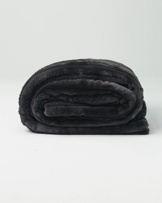 Dark Grey Ribbed Fluffy Throw